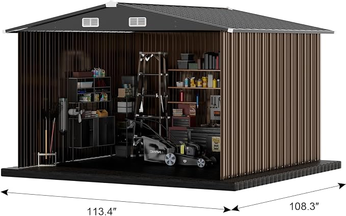 COMHOMA Shed Outdoor Storage Shed Metal,Lockable Doors Tool Sheds with Sloping Roof,Steel Garden Shed with Air Vent for Backyard,Patio,Lawn,Poolside (Brown, 10'x10') | Sloping Roof and Air Vent Perfect for Backyard Patio Lawn and Poolside