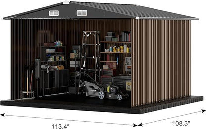 COMHOMA Shed Outdoor Storage Shed Metal,Lockable Doors Tool Sheds with Sloping Roof,Steel Garden Shed with Air Vent for Backyard,Patio,Lawn,Poolside (Brown, 10'x10') | Sloping Roof and Air Vent Perfect for Backyard Patio Lawn and Poolside