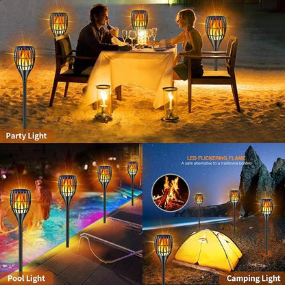 96 LED Solar Torch Lights 43" Waterproof Flickering Flame Lights | Realistic flickering flame, auto dusk-to-dawn, tool-free stake mount, all-weather durable, for garden patio lawn parties