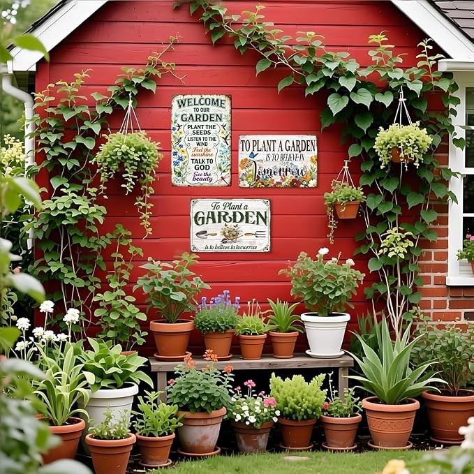 Garden Metal Tin Sign,Welcome To Our Garden Sign | Vintage Funny Wall Art for Outdoor Garden Wall Decor,Gifts for Plant Lovers Women Gardeners