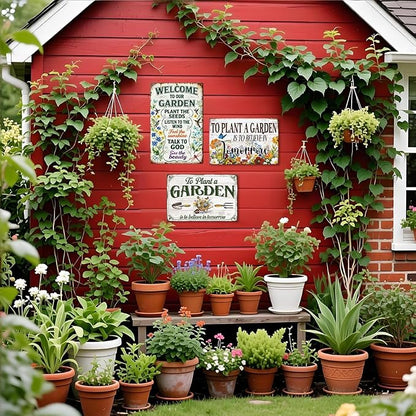 Garden Metal Tin Sign,Welcome To Our Garden Sign | Vintage Funny Wall Art for Outdoor Garden Wall Decor,Gifts for Plant Lovers Women Gardeners