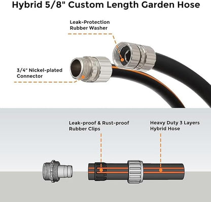 Giraffe Tools Garden Hose 5/8", Custom Length, Heavy Duty, No Kink, Flexible, Rubber Garden Hose, Leakproof Water Hose, 600 Burst PSI, 75ft Male to Female Hose