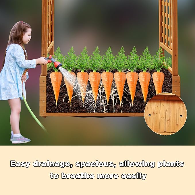 Raised Garden Bed Wooden Patio Planter with Trellis Outdoor Climbing Cucumber Box Pots Tomato Flower Vegetable Herb Porch, Tall Hanging Roof, Orange, 42.51" L x 17.32" W x 67" H