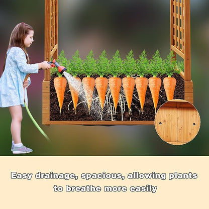 Raised Garden Bed Wooden Patio Planter with Trellis Outdoor Climbing Cucumber Box Pots Tomato Flower Vegetable Herb Porch, Tall Hanging Roof, Orange, 42.51" L x 17.32" W x 67" H