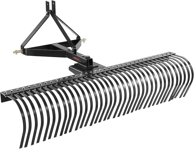 VEVOR Tow Behind Dethatcher, 72-inch 3-Point Tow Behind Lawn Dethatcher Rake with 36 Steel Tines for Tractor, Heavy Duty Landscape Rake with Attachments for Lawn, Garden, Farm, Grass, and Branches