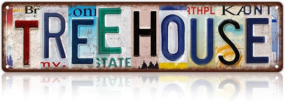 Vintage Tree House Street Sign Wall Decor Metal Tin Signs
