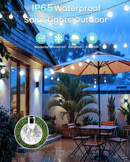 LORRYTE Solar String Lights Outdoor - 50 LED 32FT Waterproof White Solar Powered Crystal Globe Lights for Outside with 8 Lighting Modes for Patio Decorations, Garden, Party, Porch, Wedding, Yard