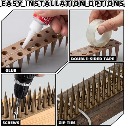 Bird Spikes, 30 Pack, 41.9 FT Total Coverage, Outdoor Bird Deterrent for Pigeons and Small Birds, Helps Keep Cats and Squirrels Away, Plastic Spikes for Fences, Railings and Roofs, Brown