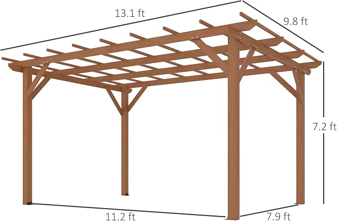 Outsunny 10' x 13' Outdoor Pergola, Wood Gazebo Grape Trellis with Stable Structure and Concrete Anchors for Climbing Plant Support, Garden, Patio, Backyard, Deck, Dark Brown