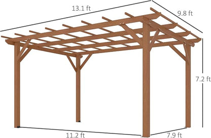 Outsunny 10' x 13' Outdoor Pergola, Wood Gazebo Grape Trellis with Stable Structure and Concrete Anchors for Climbing Plant Support, Garden, Patio, Backyard, Deck, Dark Brown