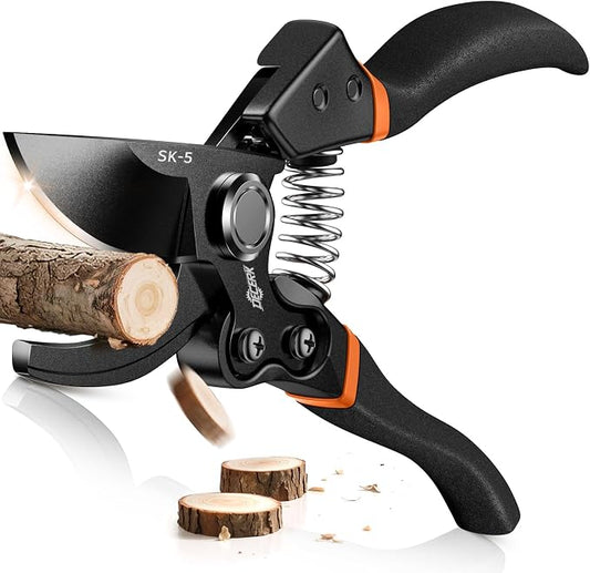 DECERK® 8.5" Professional Pruning Shears - Cuts 4X Easier with Ultra Sharp Japanese Steel Titanium Blade, Arthritis Friendly Garden Scissors & Plant Clippers, Effortlessly Prunes 3/4" Branches