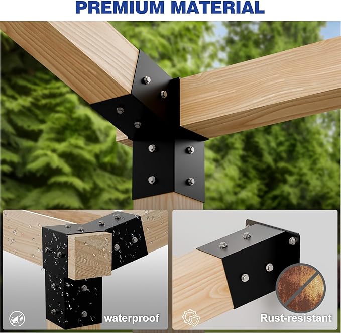 Pergola Kit with Brackets, 15°Slanted Roof Pergola Bracket Kit, Roof Wall Mount Extension Bracket Kit 3-Way Brackets for Pergola 4"x 4" (Actual 3.5" X 3.5") Lumber