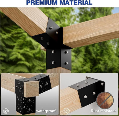 Pergola Kit with Brackets, 15°Slanted Roof Pergola Bracket Kit, Roof Wall Mount Extension Bracket Kit 3-Way Brackets for Pergola 4"x 4" (Actual 3.5" X 3.5") Lumber