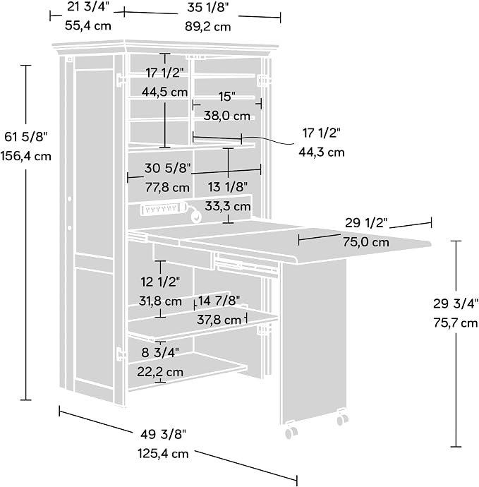 Sauder Miscellaneous Storage Craft & Sewing Armoire, L: 35.112" x W: 21.81" x H: 61.58", Mystic Oak