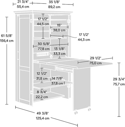 Sauder Miscellaneous Storage Craft & Sewing Armoire, L: 35.112" x W: 21.81" x H: 61.58", Mystic Oak