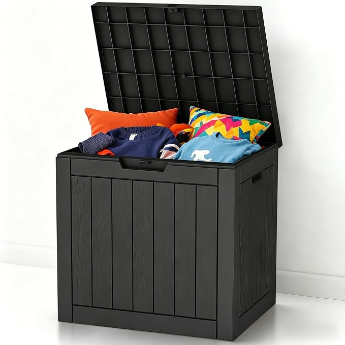 Zapdos 31 Gallon Outdoor Deck Box, Lockable Waterproof Outdoor Storage Boxes For Garden Tools, Indoor Cushions, Accessories Outside Storage Resin Weatherproof Container (Black)