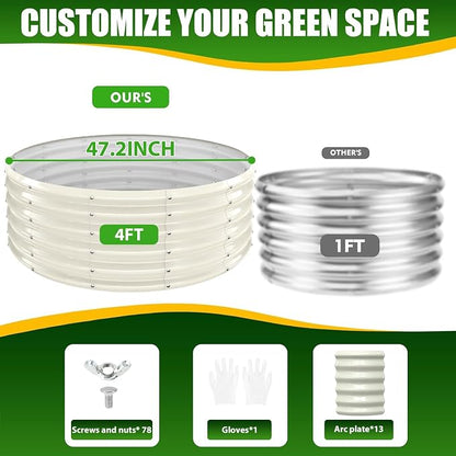 TBMLC 17" Tall Elevated Round Metal Rised Garden Bed- 4'x4' in Size and 0.8MM Thick Durable Planter Box for Vegetables Flowers Succulent at Patio/Garden Outdoor (White, 4FT Diameter)