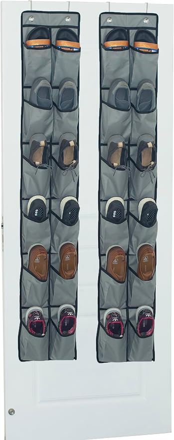 Shoe Organizer Over the Door 12 Pockets Shoe storage for Bedroom Door Hanging Shoe Rack Bathroom Closet Storage (Gray-2 Pack)