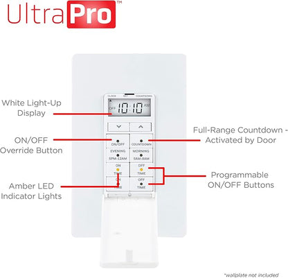 UltraPro 24-Hour Digital In-Wall Timer, Easy-to-Program, Presets, Countdown Timer, ON/OFF Override Button, 40955