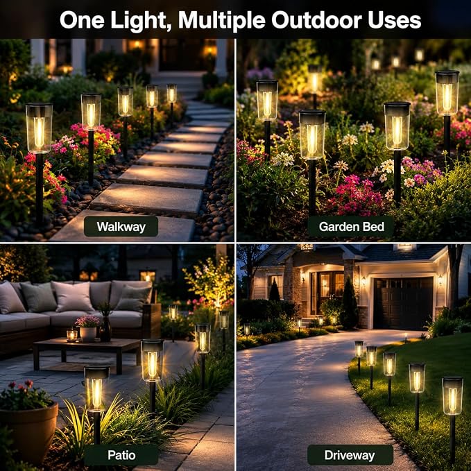 Qualdout 8 Pack Solar Pathway Lights Outdoor, Warm White Solar Garden Lights, IP65 Waterproof Solar Powered Landscape Lights with Auto On/Off, Clear Lens Path Lights for Walkway Yard Patio Driveway