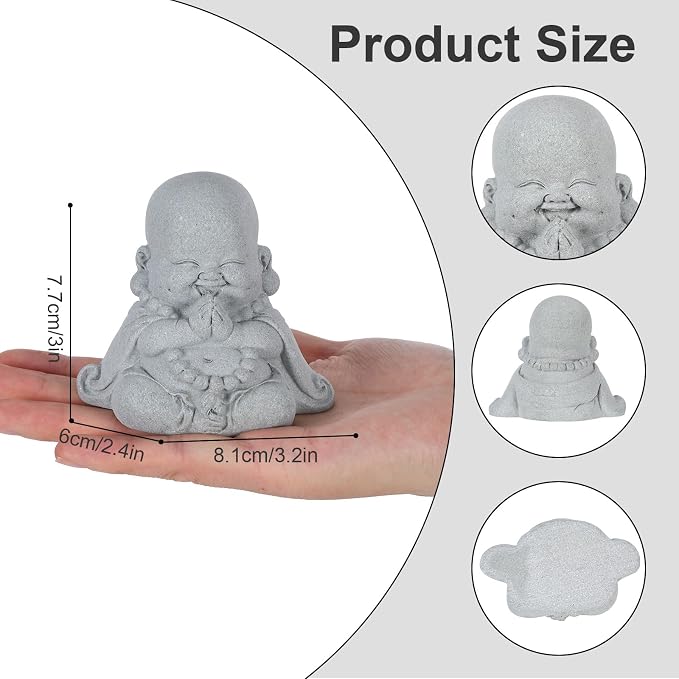 Prayer Buddha Statue for Home, Little Buddha Feng Shui Decor for Zen Garden, Sandstone Small Laughing Buddha Statue for Good Luck Decorations, Zen Decor for Home Outdoor Garden Office (Prayer Buddha)