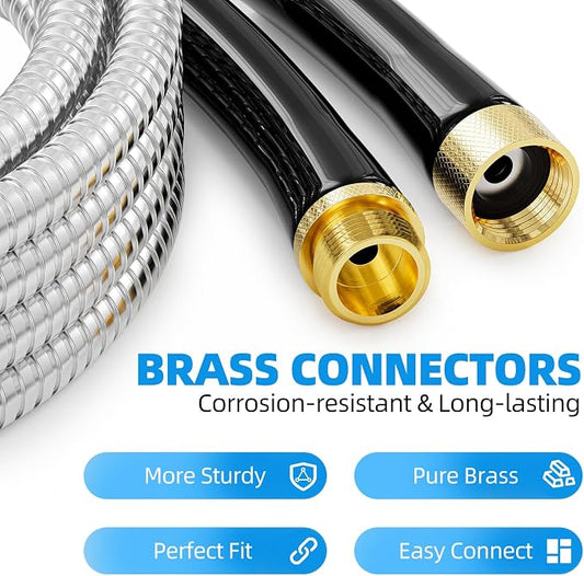 SPECILITE Stainless Steel Garden Water Hose 150 FT, Flexible and Lightweight Pipe, Non-Expandable Heavy Duty Metal Waterhose with Brass Fittings for Reel, Yard, Outdoor, Boat