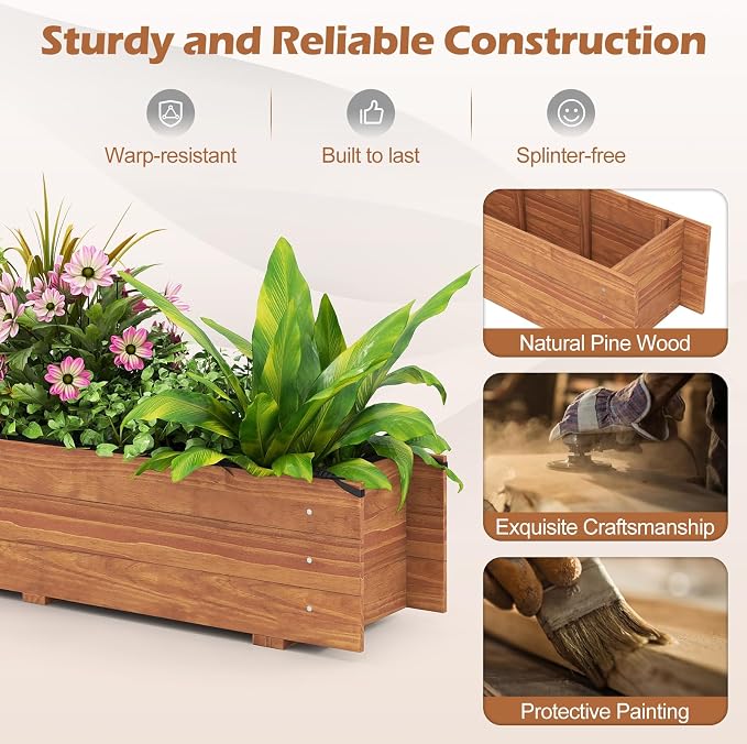 S AFSTAR 2 Pieces Raised Garden Bed, 44" x 11" x 10" Wood Rectangle Planter Box with Drainage Holes, Water-Resistant Paint, Decorative Window Box, Outdoor Garden Bed for Fruit Vegetable Flower Herb