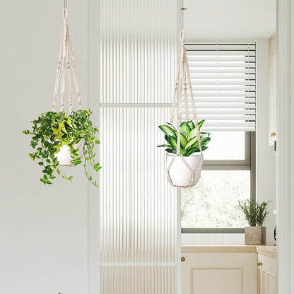 LEWESU Macrame Plant Hanger Indoor Set of 2 with 4 Hooks, Indoor Outdoor Hanging Planter for Plants Holder with Decorative Wood Beads & No Tassels, Boho Home Decor, 35 Inch Ivory (Pots Not Included)