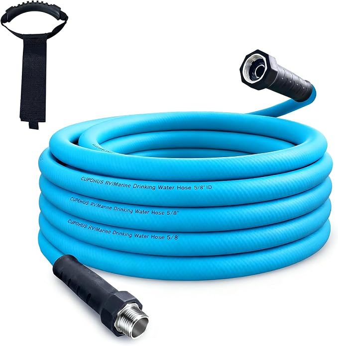 Cupohus RV Water Hose 35FT with Strain Relief Ends, Kink-Resistant Drinking Water Hose, 5/8''ID Potable Food Grade Hose with Storage Strap for RV, Marine, Camper, Truck, Car, Garden