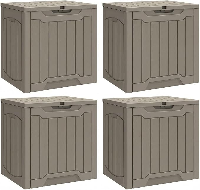YITAHOME 31 Gallon Deck Boxes Set of 4 | Lockable Outdoor Storage Bins for Patio Cushions, Garden Tools, Weather-Resistant Resin Storage Solution, Taupe