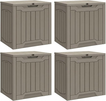 YITAHOME 31 Gallon Deck Boxes Set of 4 | Lockable Outdoor Storage Bins for Patio Cushions, Garden Tools, Weather-Resistant Resin Storage Solution, Taupe
