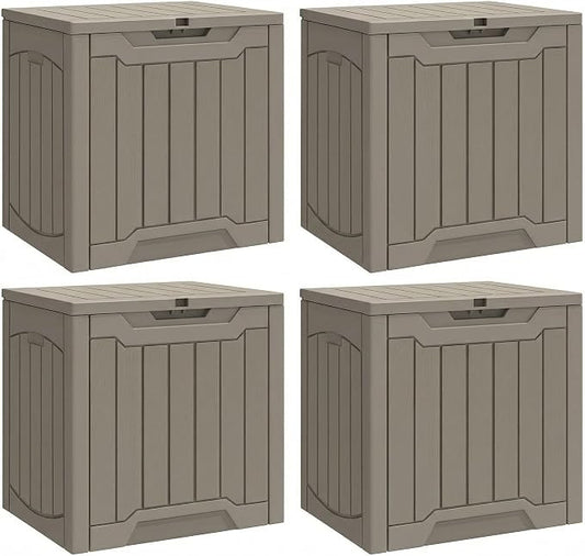 YITAHOME 31 Gallon Deck Boxes Set of 4 | Lockable Outdoor Storage Bins for Patio Cushions, Garden Tools, Weather-Resistant Resin Storage Solution, Taupe