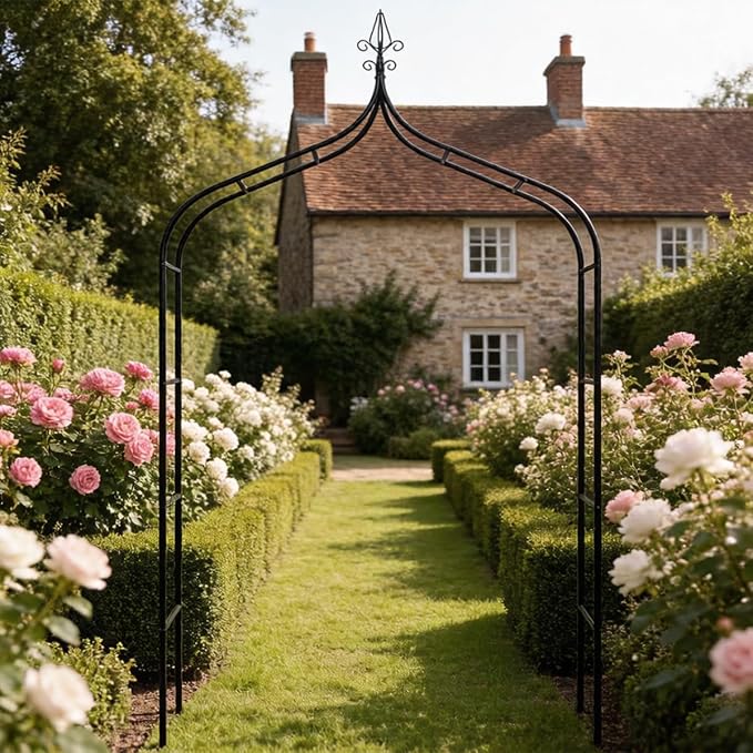Thick Gothic Pointed Metal Garden Arch Rust-Proof for Climbing Vines Roses | 8.5 ft H x 4.8 ft W, 16mm Steel Tube Arbor for Plants, Clematis, Jasmine, Party Decor for Wedding, Halloween, Christmas