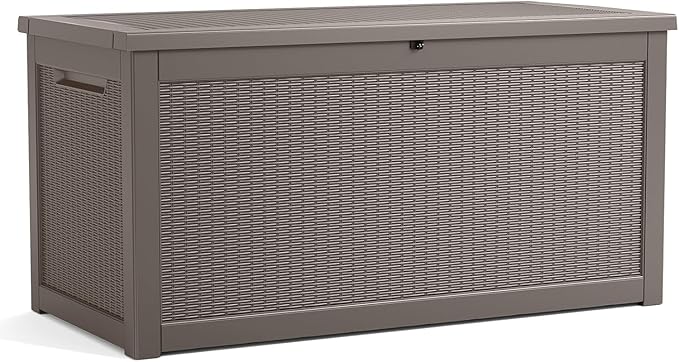Outdoor Storage Box, 320 Gallon Waterproof Deck Box, Dual Gas-Spring Ultimate Resin Organizer for King Cushions, Heavy-Duty Lockable Estate Storage Bench, Backyard BBQ, Grey