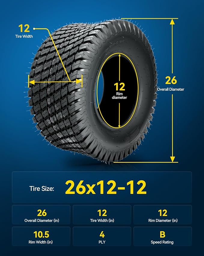 PHILTOP 26x12-12 ATV UTV Tires, 4-Ply Super Mud Lawn Mower, Golf Carts, Yard Trailers Tires,Set of 2