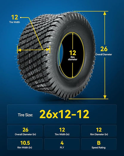 PHILTOP 26x12-12 ATV UTV Tires, 4-Ply Super Mud Lawn Mower, Golf Carts, Yard Trailers Tires,Set of 2