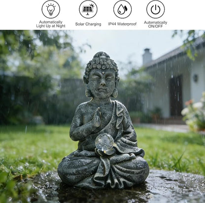 Suyorpe Buddha Statue Outdoor Statues with Solar Lights - Sitting Buddha Figurine for Garden, Zen Decor for Garden,Home, Patio, Lawn,Yard Balcony
