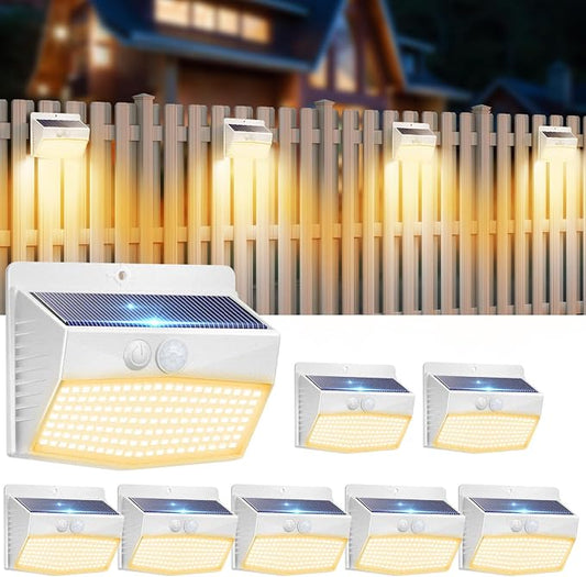 Peasur Solar Outdoor Lights, [8 Packs] Motion Sensor Security Lights with 3 Lighting Modes Wall Lights Waterproof Solar Powered Lights for Garden Yard,White Warm