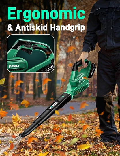 K I M O. Leaf Blower Cordless with Battery and Charger, 2Pack Batteries, Extension Tube,20000RPM Variable Speed, Lightweight Cordless Leaf Blower, Battery Operated Leaf Blowers for Lawn Care and Patio