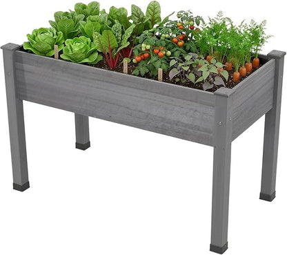 SPECRAFT 48 x 24 x 30 Inches Raised Garden Bed with Legs, 5 Cu Ft Wooden Planter Box with Drainage Holes & Liner, Outdoor Raised Garden Beds for Patio Backyard Gardening, Gray