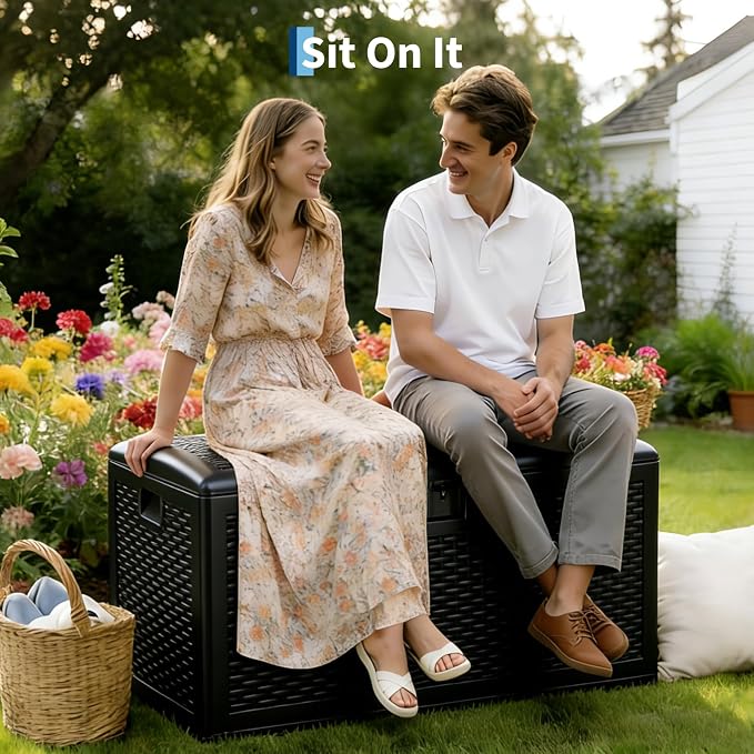 120 Gallon Waterproof Large Resin Deck Box Indoor Outdoor, Lockable Storage Container for Patio Furniture Cushions, Throw Pillows, Garden Tools, and Pool Floats, Black