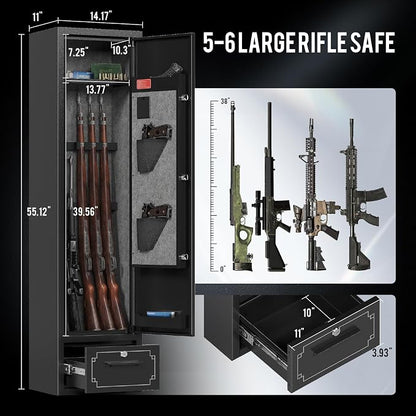 KAER 5-6 Gun Safe,Gun Safes for Rifle and Pistols,No Assembly Gun Cabinets,Rifle Safe,GunSafes for Rifle and Shotguns,Gun Safes & Cabinets with Drawer,Indoor Gun Rack,Removable Shelf (L)