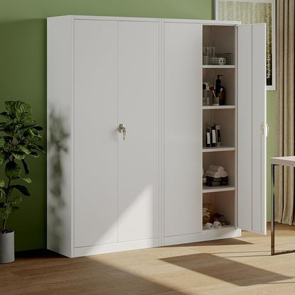 Garvee Heavy Duty Metal Storage Cabinet, 71" Lockable Storage Cabinet with 4 Adjustable Shelves, 400lbs Load Capacity per Shelf, Non-Toxic & Zero VOC, for Garage, Office, Warehouse, White