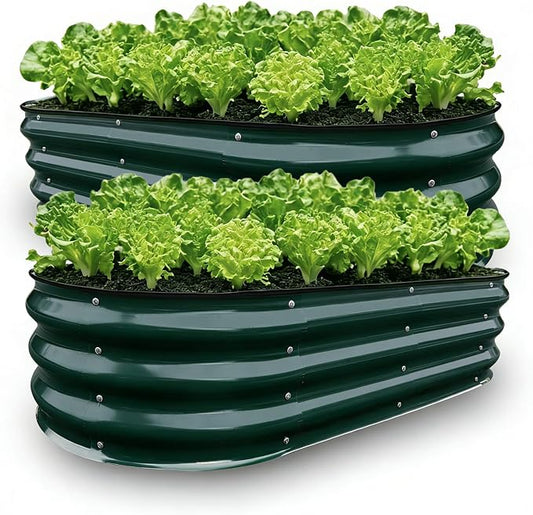 GrowHaus 4x2x1ft Galvanized Raised Garden Bed, Planter Boxes Outdoor Metal Garden Beds for Planting Vegetables Flowers Herbs Dark Green 2 Pack