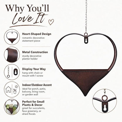 Metal Hanging Planters for Indoor & Outdoor Plants - Heart Shaped Planters for Wall or Window,Garden Patio or Indoor Decor for Women(Cooper)