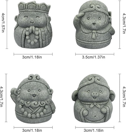 4Pcs Cute Buddha Statue Set | 2 Inch Monk Figurines of Tang Monk, Sun Wukong, Zhu Bajie & Sha Wujing for Office Desk Decor and Chinese Culture Gifts