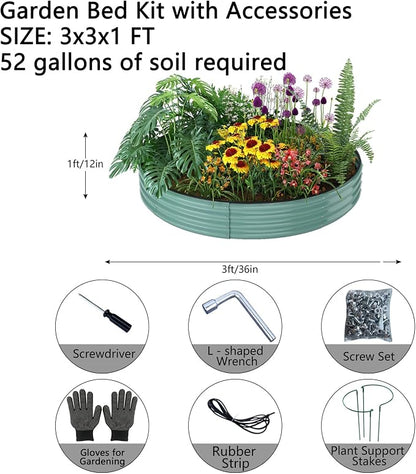 ZFHgarden Galvanized Metal Planter Raised Garden Bed Kit for Gardening Outdoor Garden Box Raised Flower Bed 2PC Green 3X3X1FT