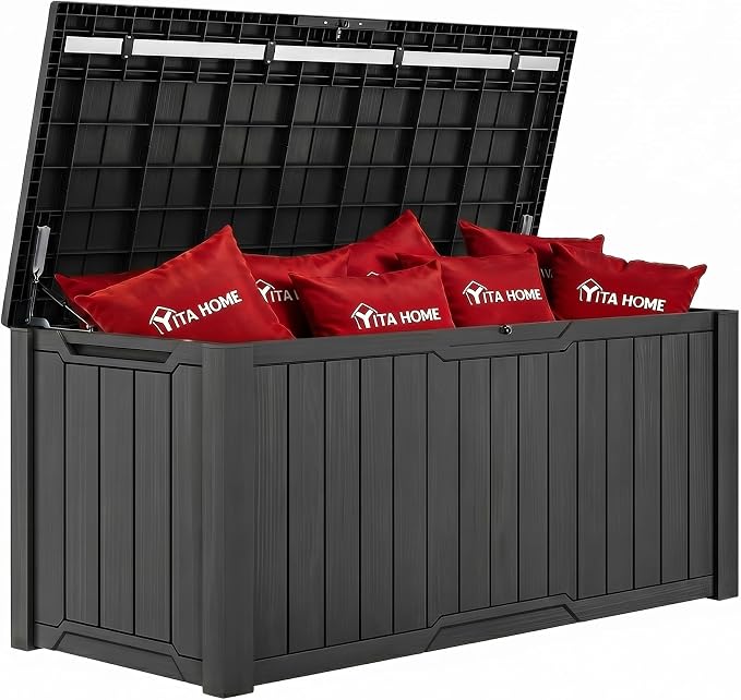 YITAHOME 240 Gallon Extra Large Outdoor Storage Deck Box | XXL Waterproof Resin Patio Storage w/Lockable Lid for Outdoor Cushions, Garden Tools and Sports/Pools Equipment, Dark Gray