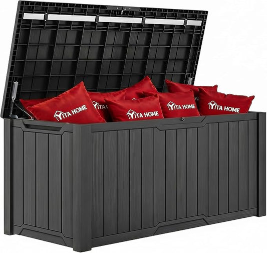 YITAHOME 240 Gallon Extra Large Outdoor Storage Deck Box | XXL Waterproof Resin Patio Storage w/Lockable Lid for Outdoor Cushions, Garden Tools and Sports/Pools Equipment, Dark Gray