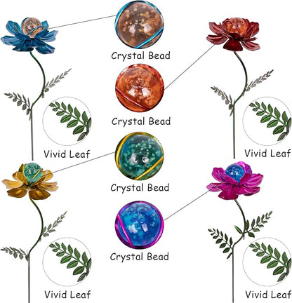 Viveta 4 Pack Flower Garden Stakes Decor, 12.9 inch Metal Flowers Outdoor Decor Waterproof Metal Flower Sticks for Patio, Lawn, Yard Decorations